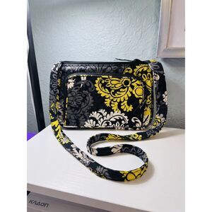 Vera Bradley Baroque Yellow Black Quilted Crossbody Shoulder Bag Retired